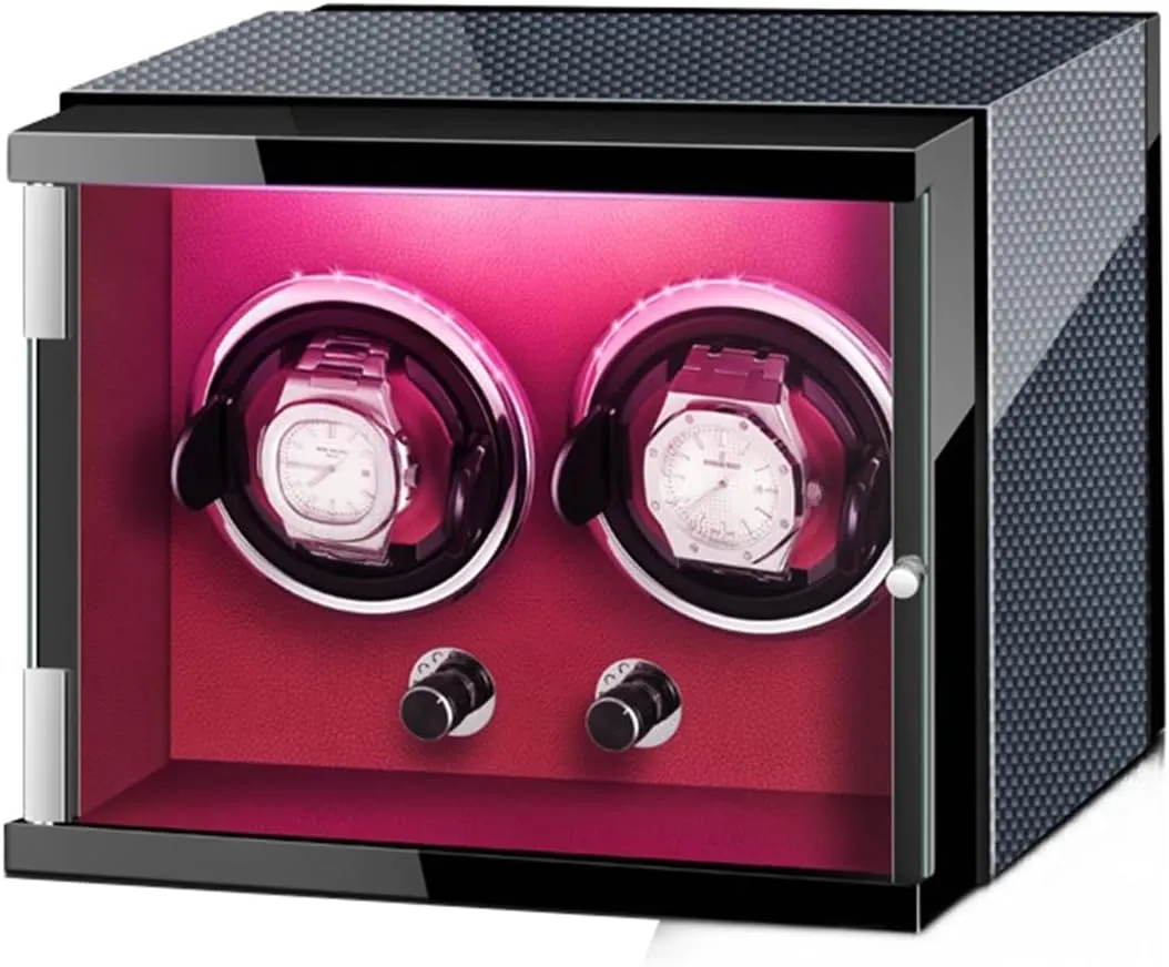 Watch Winder Automatic Watches Wooden Shell Built-in unsure uneven prosper hour Seven Color Illuminated with Quiet Running Motor Watch Display Box (B 2 0) Luxury Automatic 