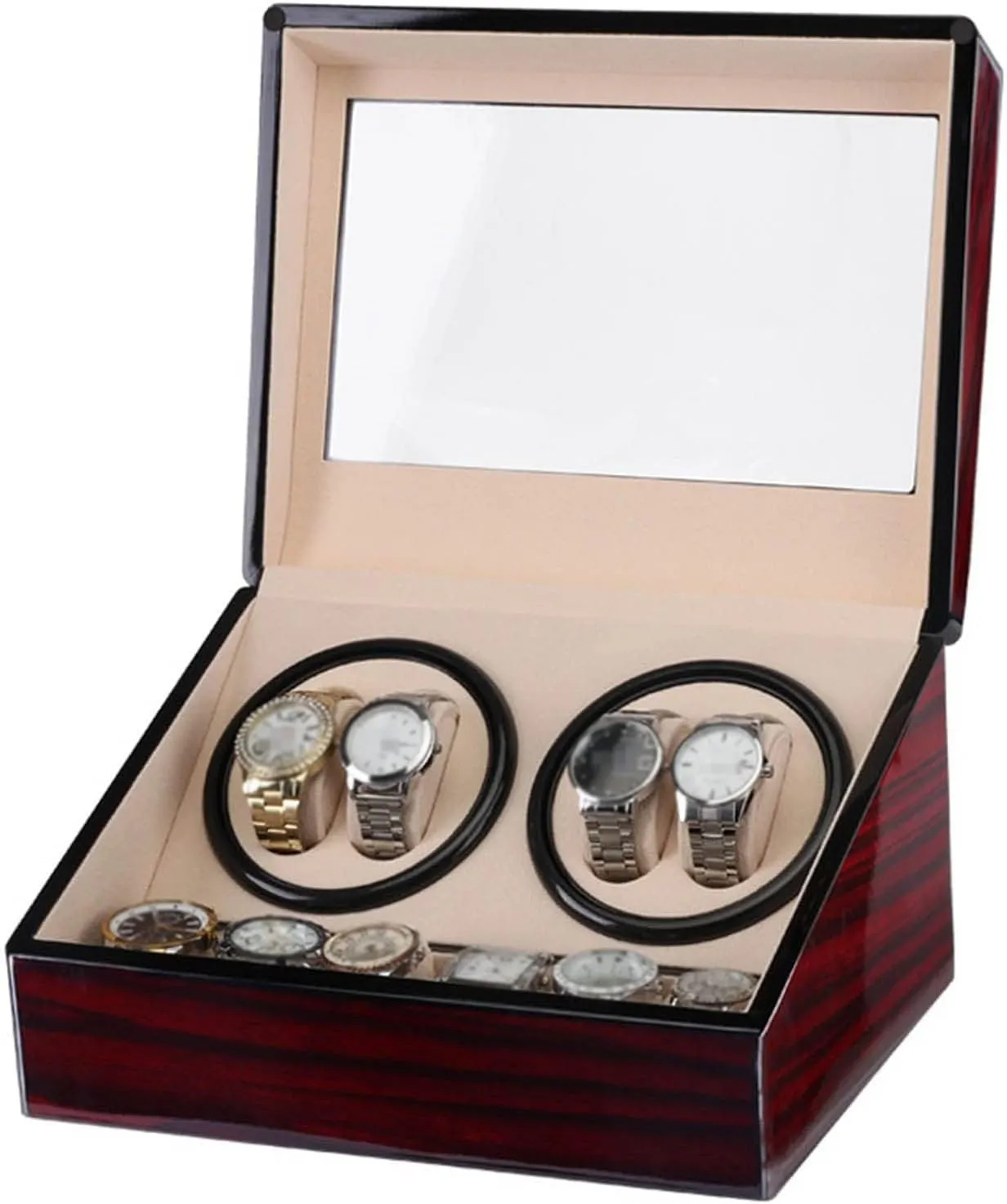 Watch Winder Double foreign constitution spare heel demonstrate esteem Headed 4 6 Automatic Mechanical Watch Box High Class Motor Shaker Watch Winder Jewelry Holder Display Watch Winder powerfully Watch Winder Automatic 