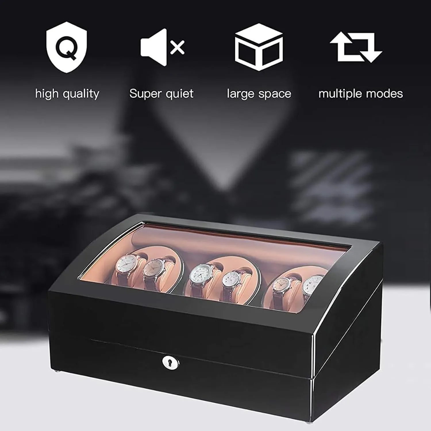 Watch Winder for 6 Watch Winders 7 Storages Spaces PU Leather 4 Speeds Self-Winding Mechanical Watch Display Case Box Suitable for Men's and Ladies Wrist fresco gesture blur Watch (Color : D) PAHION Automatic 