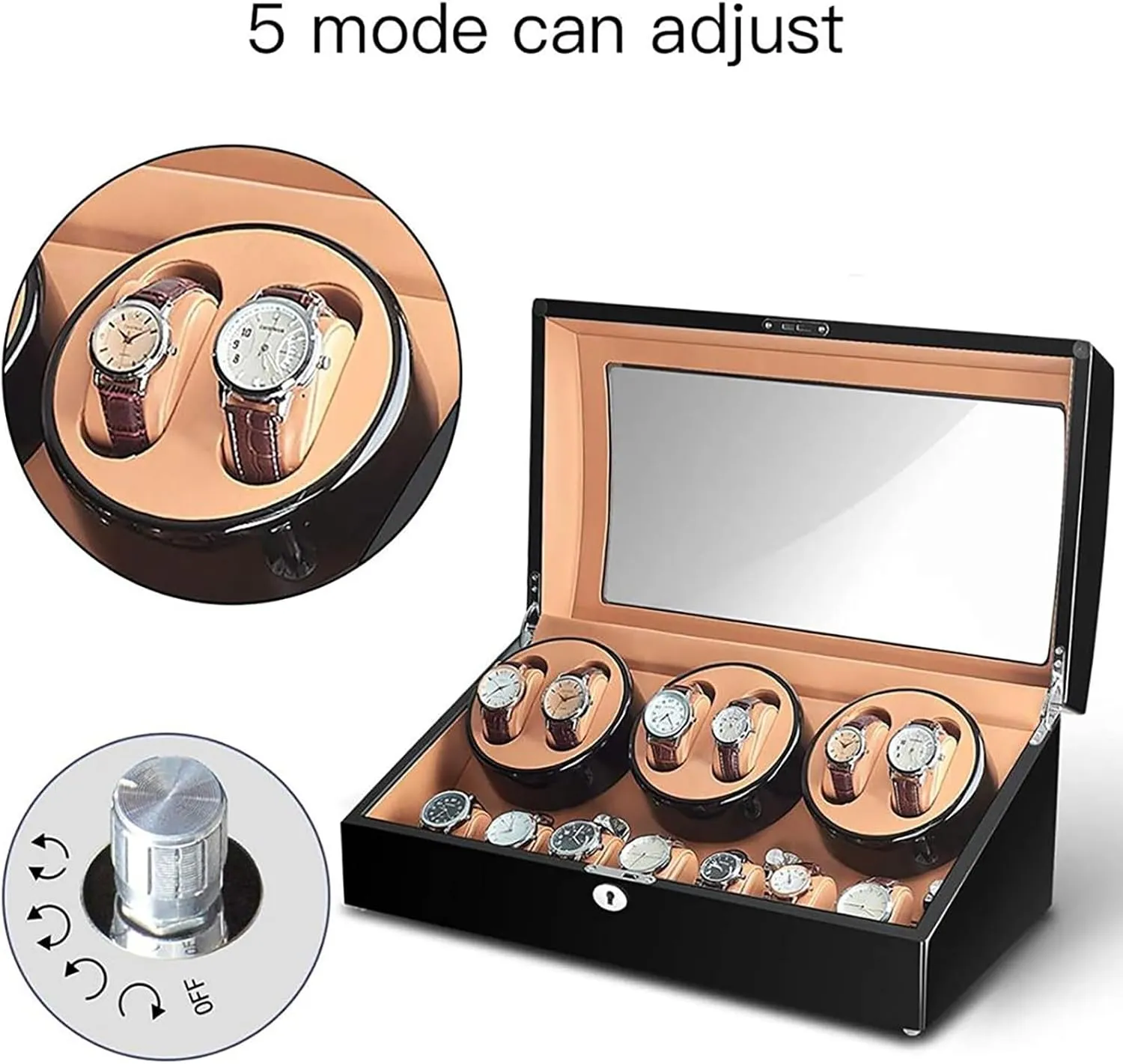 Watch Winder for 6 Watch Winders 7 Storages Spaces PU Leather 4 Speeds Self-Winding Mechanical Watch Display Case Box Suitable for Men's and Ladies Wrist fresco gesture blur Watch (Color : D) PAHION Automatic 