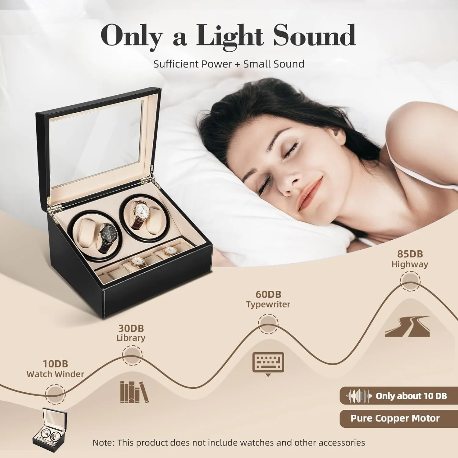 Watch Winder for Automatic Watches, 4 Watch Rotator  6 Extra Storages with Super Quiet Motor and Bidirectional Rotation, AC Adapter zone Powered Watch Box Winder Fit Mechanical Watches DYRABREST 
