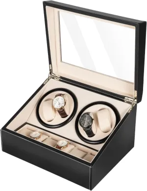 Watch Winder for Automatic Watches, 4 Watch Rotator  6 Extra Storages with Super Quiet Motor and Bidirectional Rotation, AC Adapter zone Powered Watch Box Winder Fit Mechanical Watches DYRABREST 