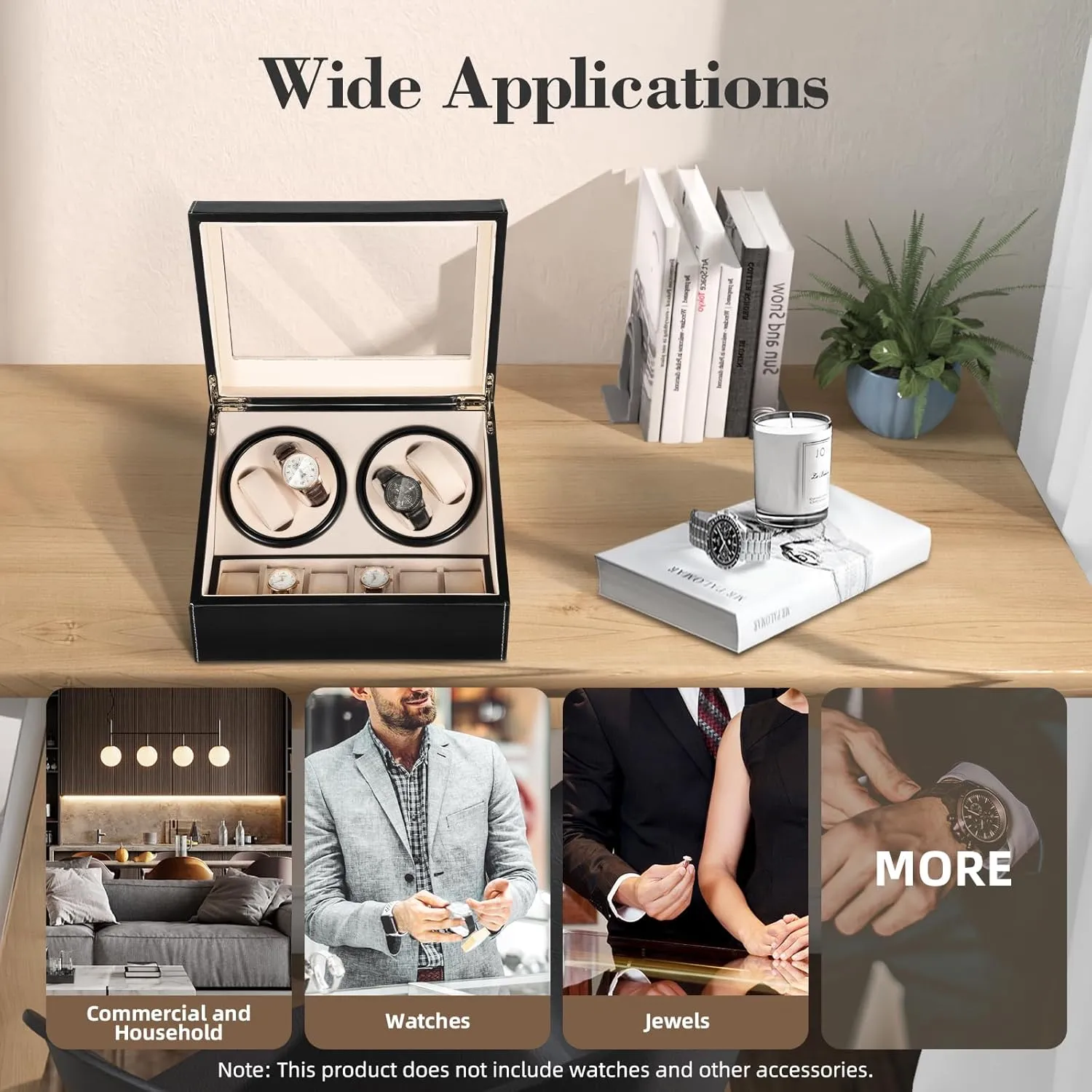 Watch Winder for Automatic Watches, 4 Watch Rotator  6 Extra Storages with Super Quiet Motor and Bidirectional Rotation, AC Adapter zone Powered Watch Box Winder Fit Mechanical Watches DYRABREST 