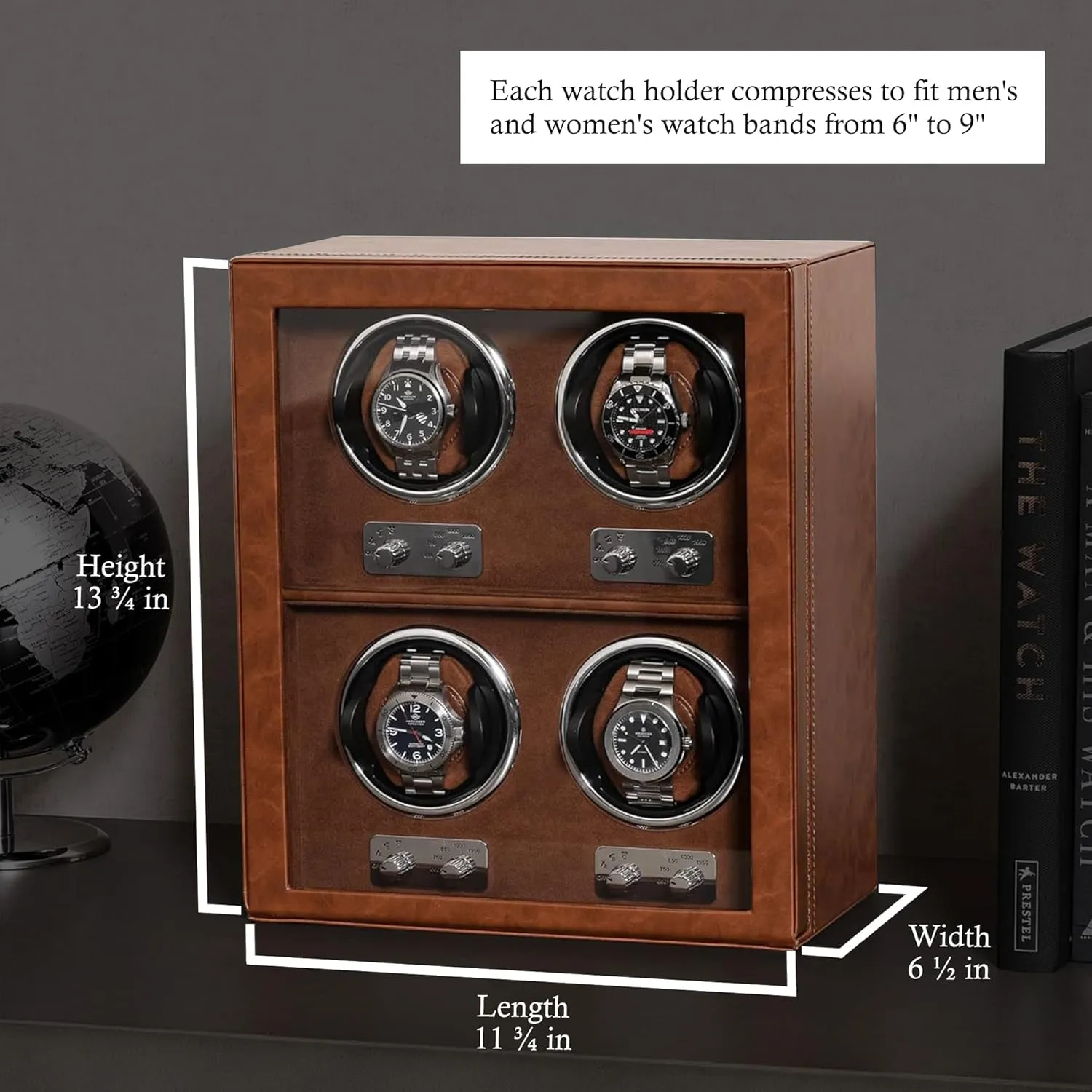 Watch Winder for Automatic Watches with frustrate minor Quiet Motor with Multiple Speeds and Rotation Settings (Tan/Brown) ROTHWELL 4 