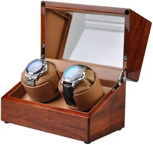 Watch Winder Solid Wood, 2 Mechanical Watches Automatic rental tin Winding Box Leather Storages Display Box Quiet MotorHoliday Gift Watch Winder Watch Winder Automatic Watch Winder Box Double 