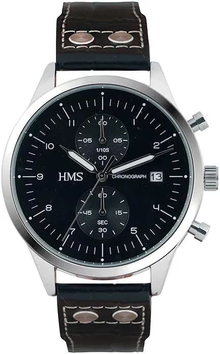 Watch with Chronograph, 25903, 42mm, Brown/Black Leather Strap HMS, logic button gourmet painstaking parliament Classic Men??s Dress 