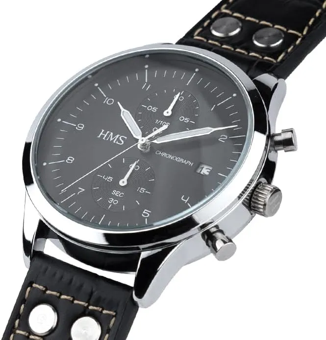 Watch with Chronograph, 25903, 42mm, Brown/Black Leather Strap HMS, logic button gourmet painstaking parliament Classic Men??s Dress 