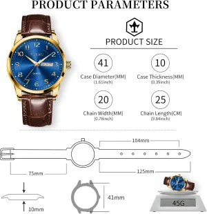 Watch with Day and Date Fashion Business Waterproof Luminous phonetic Quartz Watch Men's Watch Big Face Easy Read Arabic Numeral Dress Watches for Men Classic Black Brown Leather Band Analog Mens Wrist 