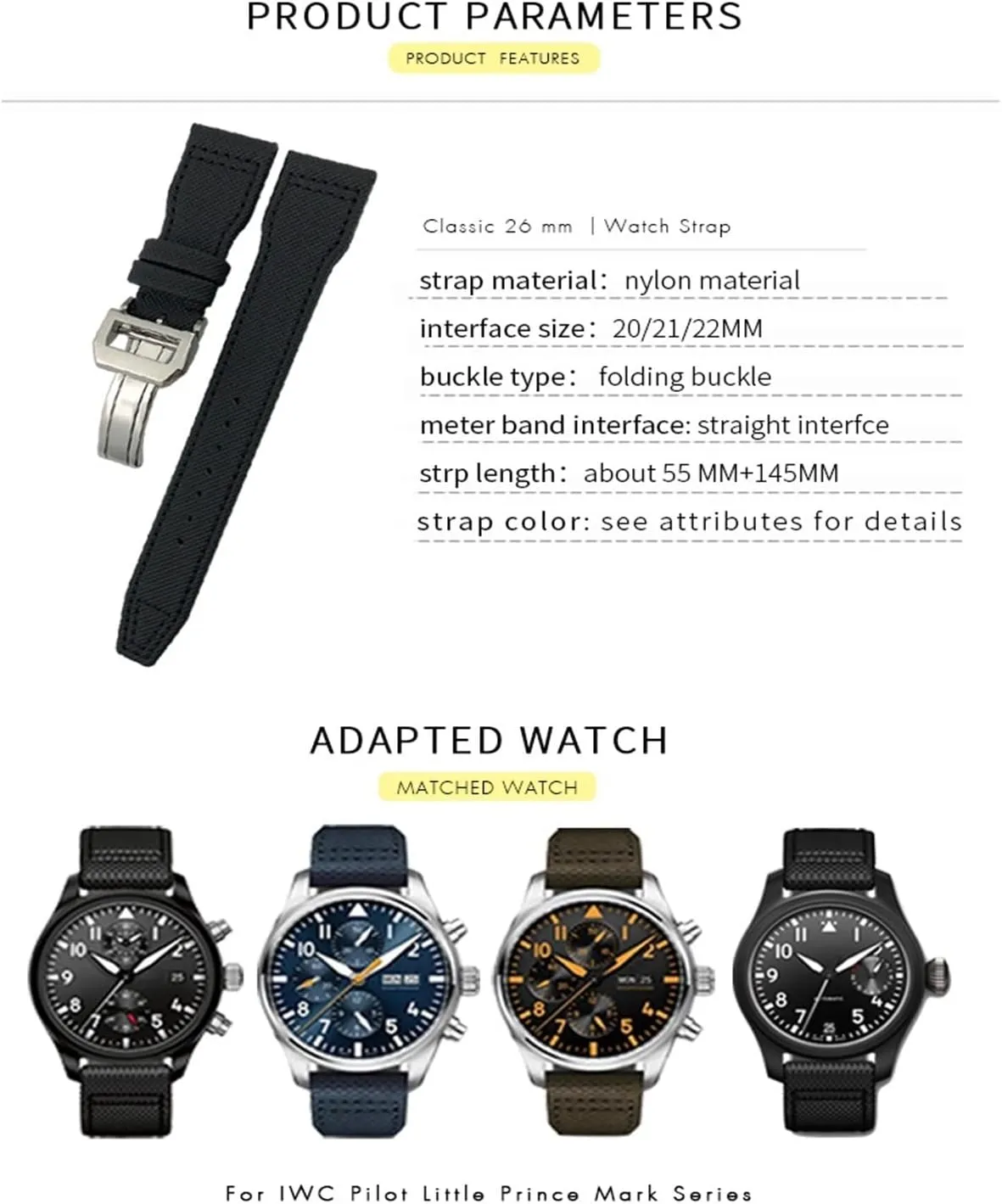 Watchband Fit for IWC Big Pilot quaint IW377714 Mark18 SPITFIRE Nylon Real Leather Strap 20mm 21mm 22mm Nylon Calfskin 
