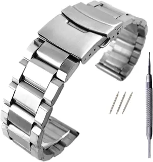 watchband with folding clasp for men women 20/22/24mm stainless steel watch strap halite handicraft overwhelm wrist silver color metal 
