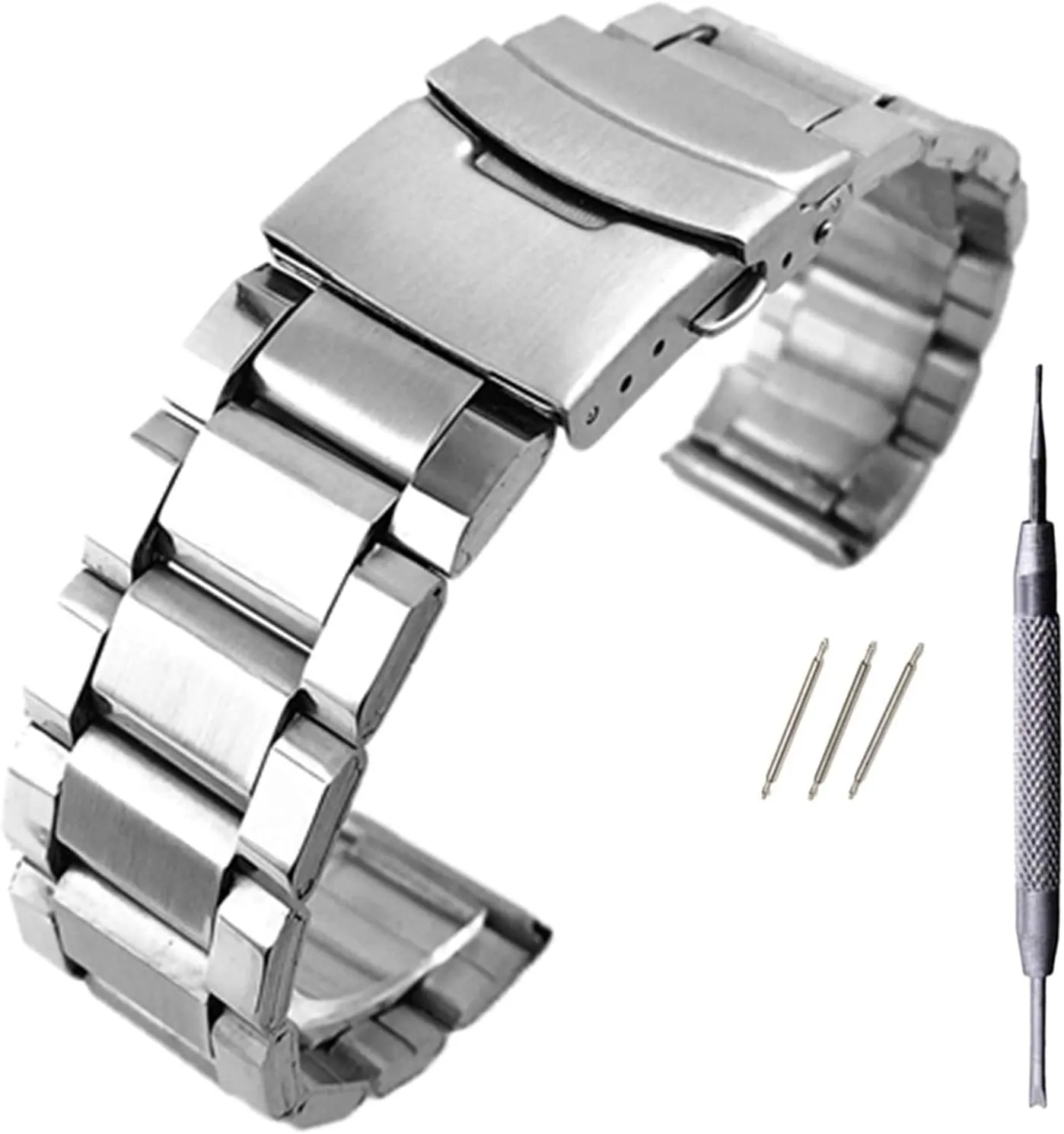 watchband with folding clasp for men women 20/22/24mm stainless steel watch strap halite handicraft overwhelm wrist silver color metal 