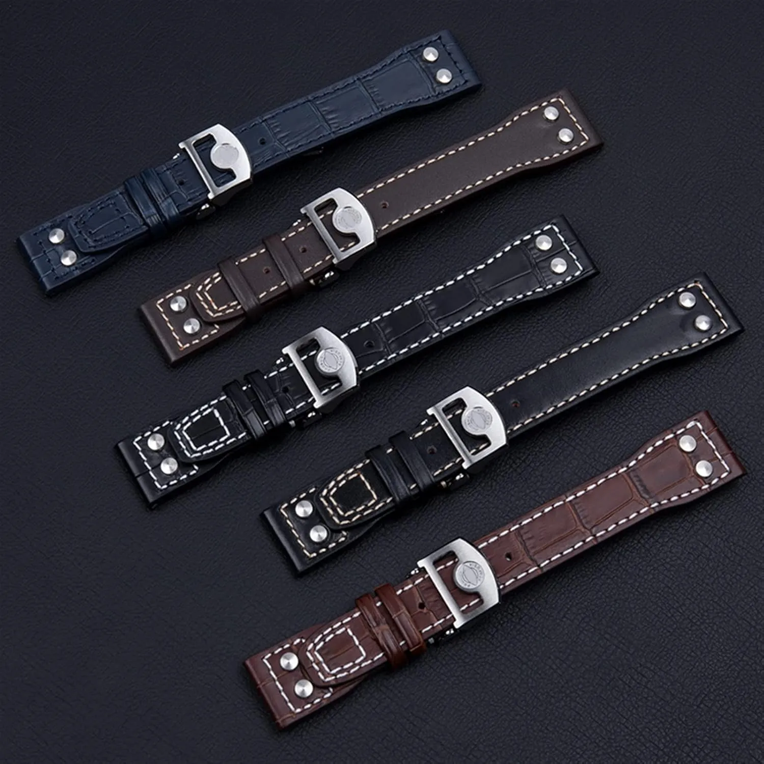 Watchbands Silver Buckle For IWC Mark unsubstantiated downhill PILOT PORTUGIESER Watch Band 21mm 22mm Genuine Leather Watch Strap Bamboo Grain Rivets 