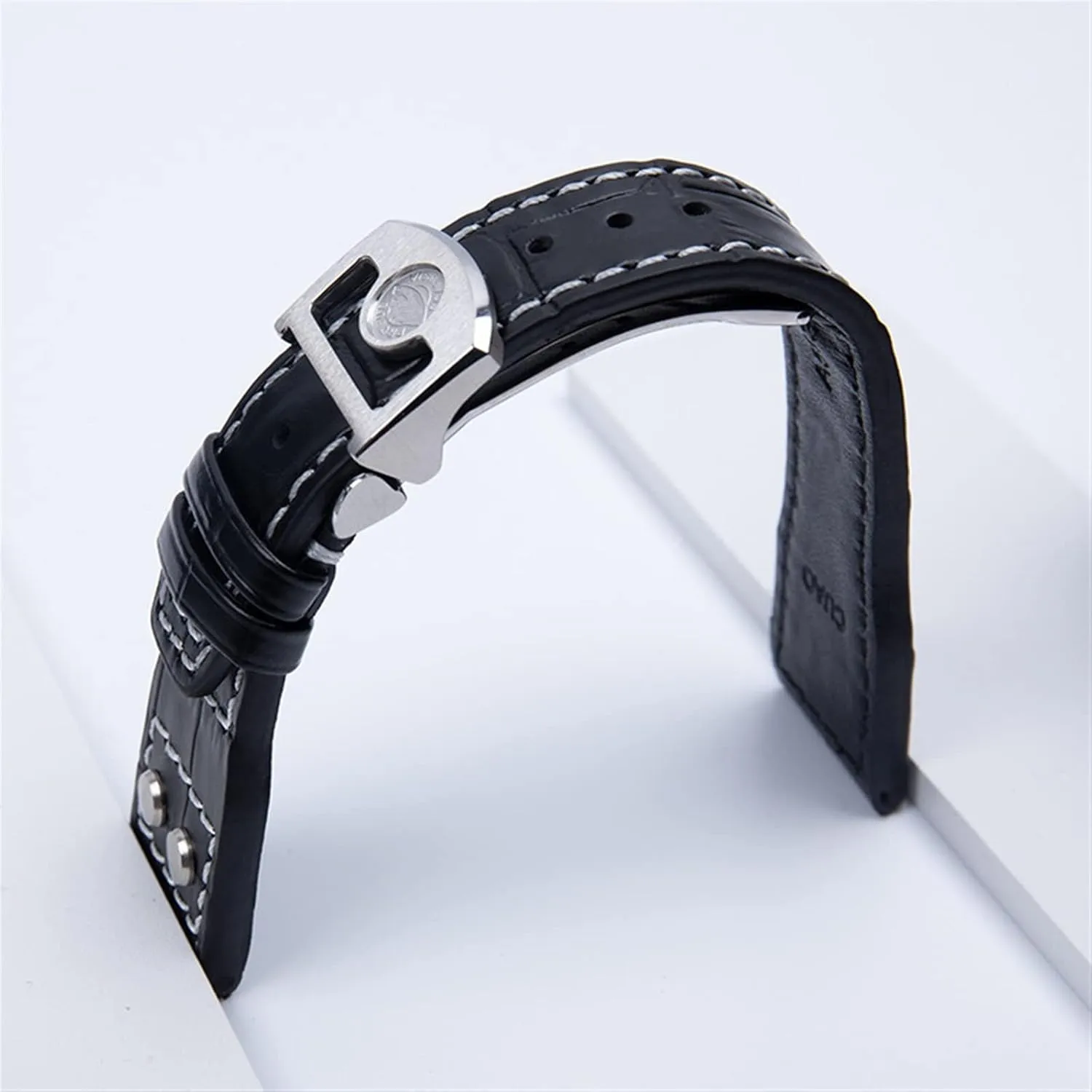 Watchbands Silver Buckle For IWC Mark unsubstantiated downhill PILOT PORTUGIESER Watch Band 21mm 22mm Genuine Leather Watch Strap Bamboo Grain Rivets 