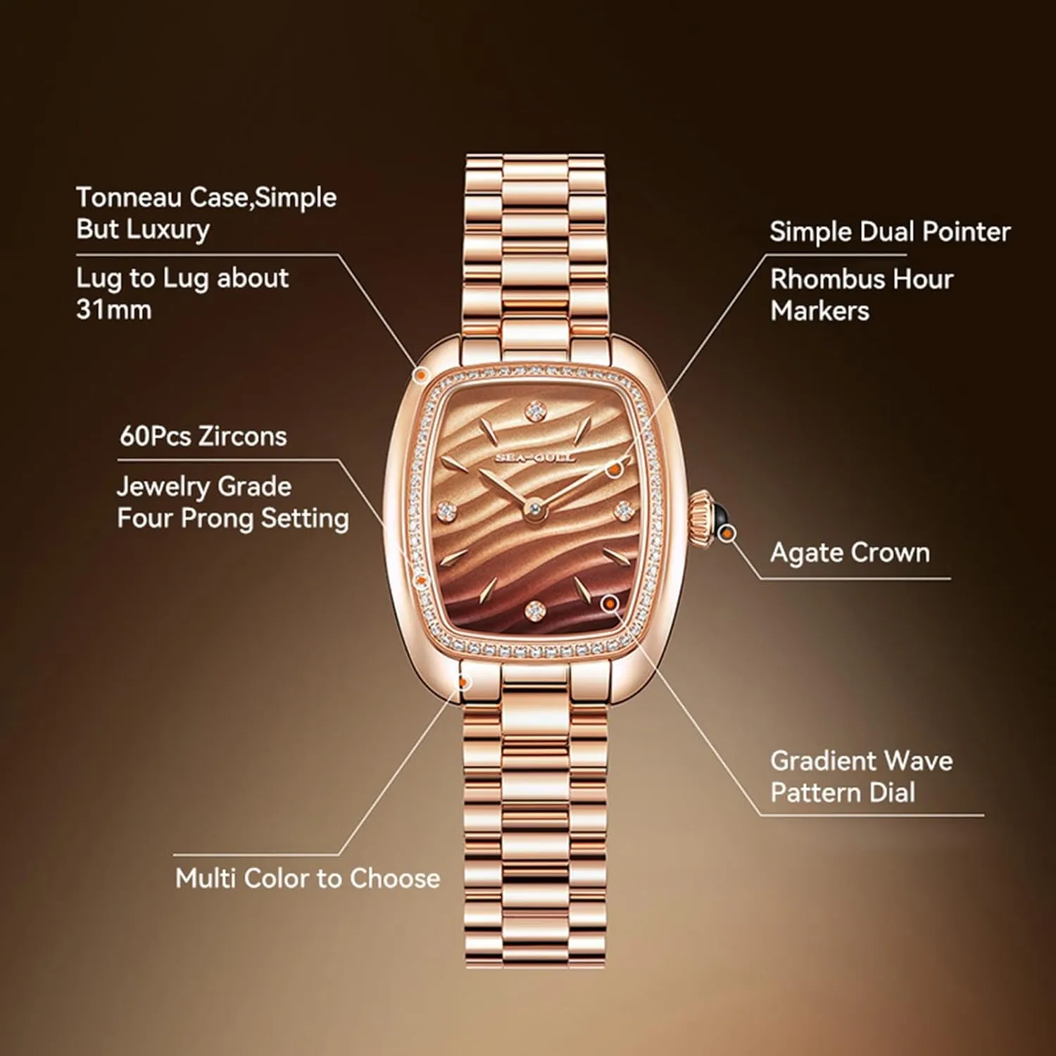 Watches, 1081L Women??s Mechanical Watch, Impressionism Luxury Wristwatch for Women, Seagull ST4200, Vintage Mechanical Women's 