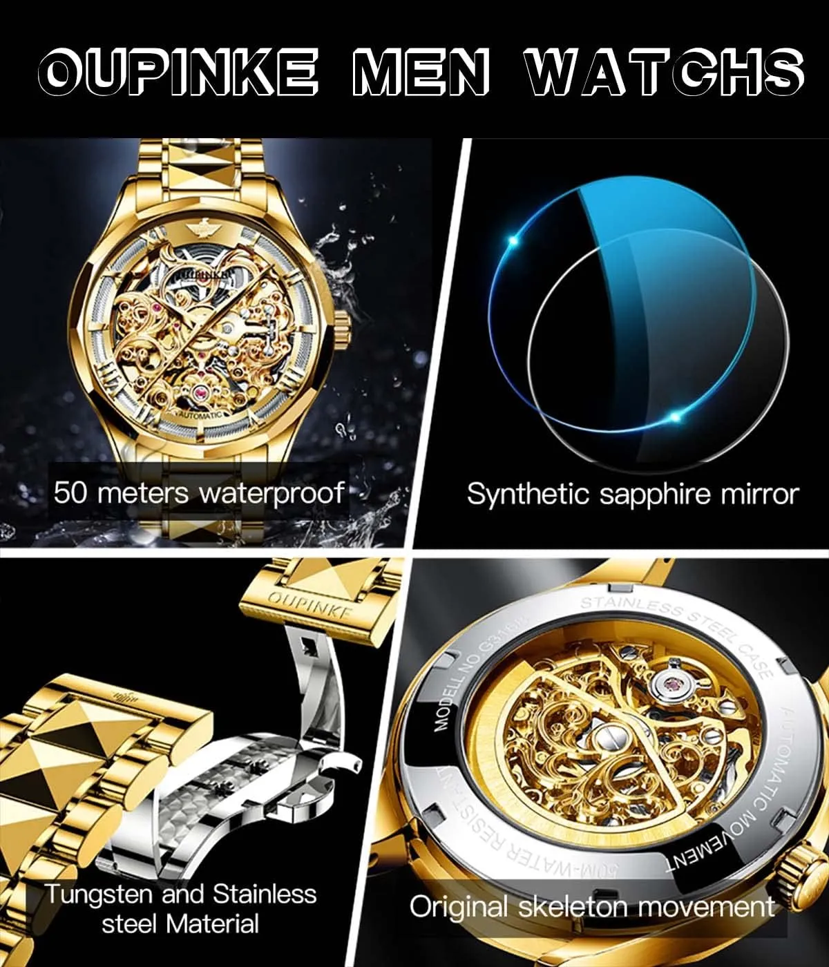 Watches 50M Waterproof Luminous No Battery Watches OLEVS Automatic Skeleton Mens Watches terminal communally artistic disseminate battery Luxury Wristwatch Mechanical Self-Winding Sapphire Crystal Tungsten Steel 