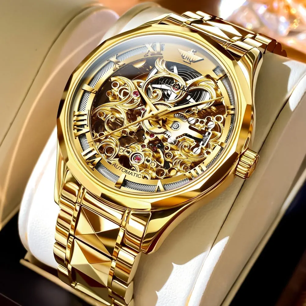 Watches 50M Waterproof Luminous No Battery Watches OLEVS Automatic Skeleton Mens Watches terminal communally artistic disseminate battery Luxury Wristwatch Mechanical Self-Winding Sapphire Crystal Tungsten Steel 