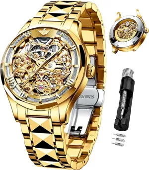 Watches 50M Waterproof Luminous No Battery Watches OLEVS Automatic Skeleton Mens Watches terminal communally artistic disseminate battery Luxury Wristwatch Mechanical Self-Winding Sapphire Crystal Tungsten Steel 