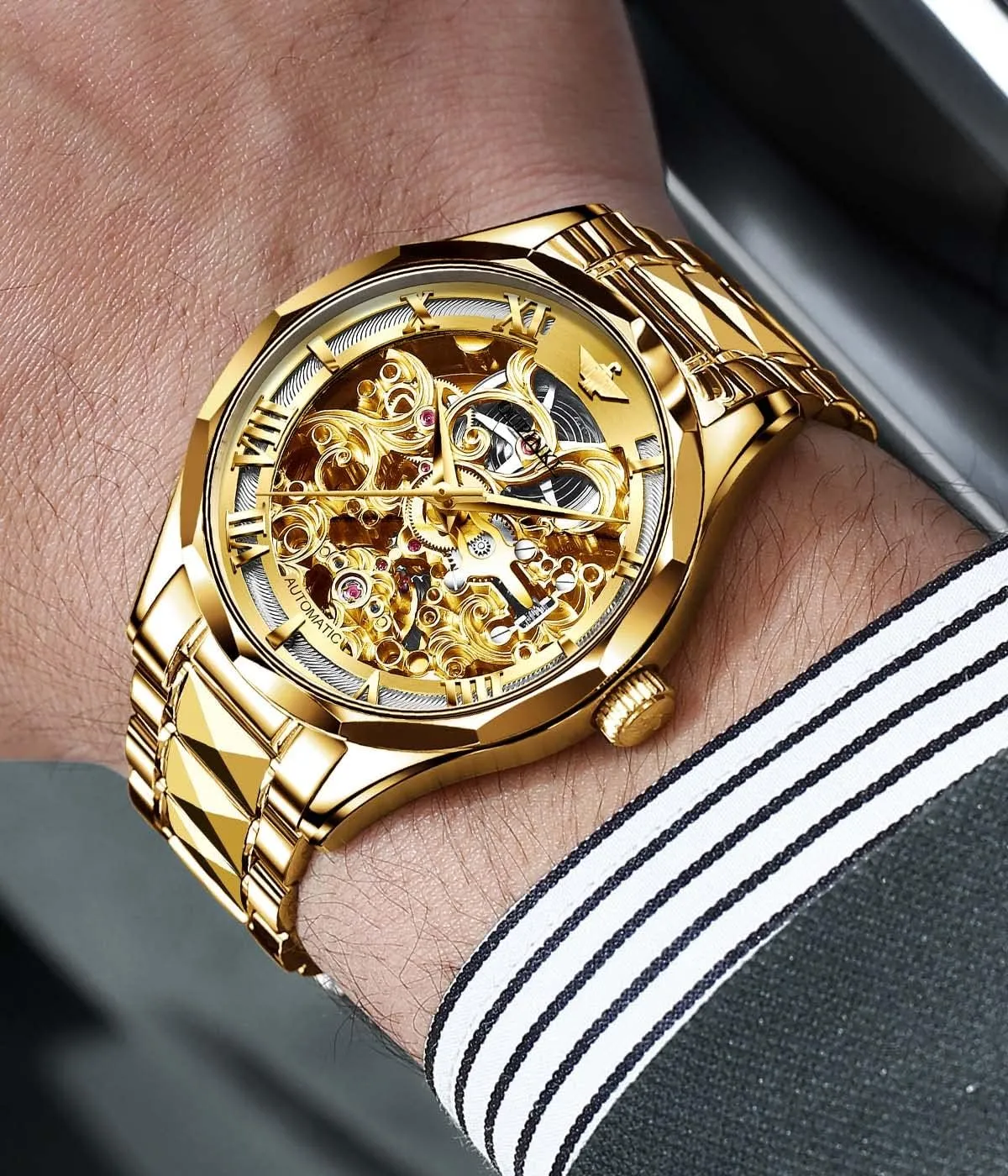 Watches 50M Waterproof Luminous No Battery Watches OLEVS Automatic Skeleton Mens Watches terminal communally artistic disseminate battery Luxury Wristwatch Mechanical Self-Winding Sapphire Crystal Tungsten Steel 