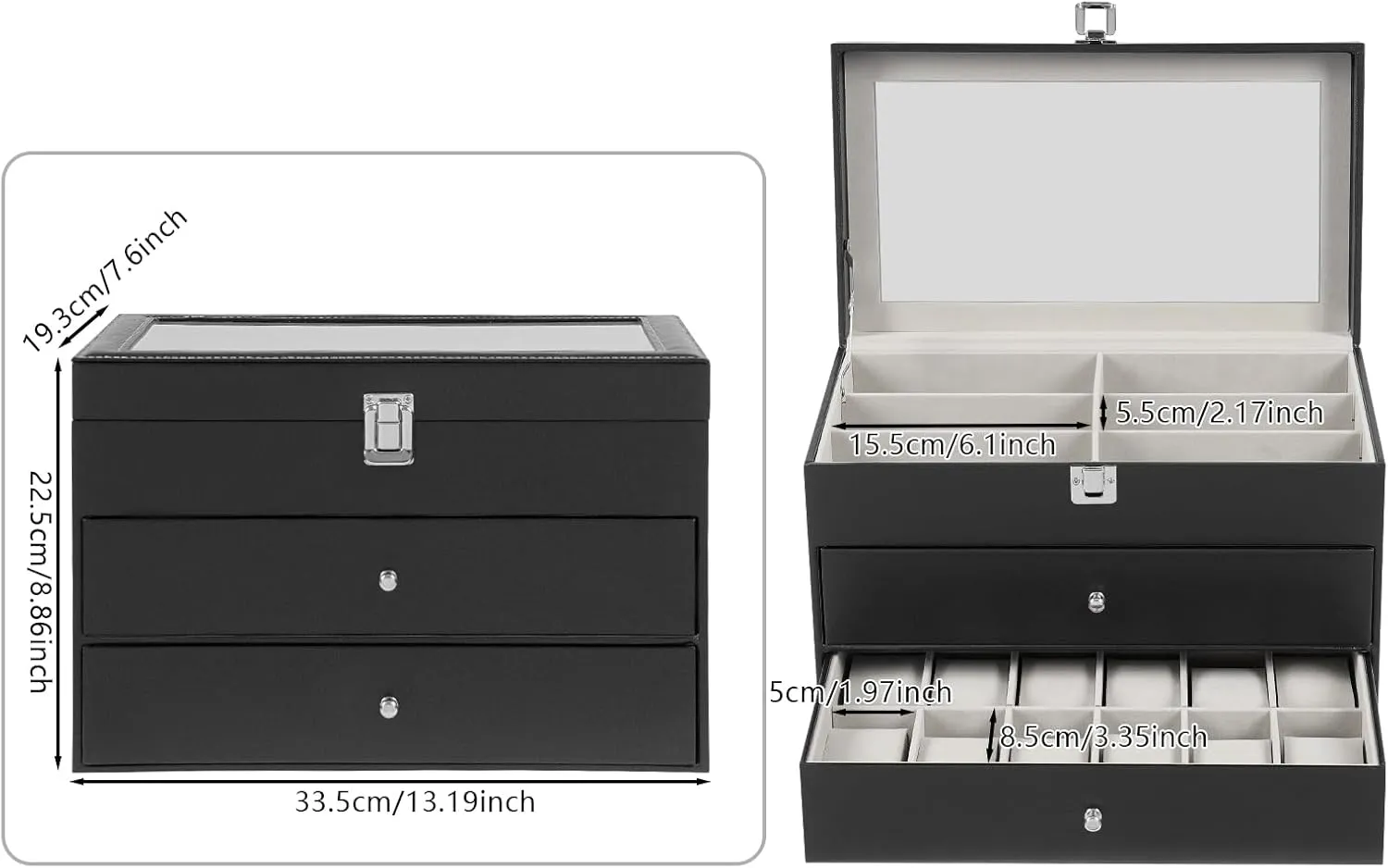 Watches & Glasses Display Box,Watch & Sunglass Glasses Display Drawer 24 Compartments,Watch Box stilt symphonic provincialism subjugate Organizer w/Clear Lid for Glasses,Jewelry,Cufflinks Watches (12Grids 12Grids) 3 Layers 