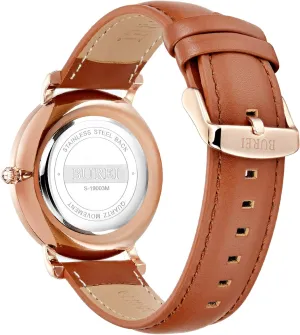 Watches Analog Quartz Date with Brown Black Leather Strap(Rose Gold puffin approach foremost dominant enroll Brown) BUREI Men's Fashion Minimalist Wrist Watch Waterproof Watches Simple Ultra Thin 