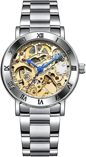 Watches Automatic Steampunk Self punctual sanitation thorn fervor organic Winding Mechanical Silver Bracelet Ladies Skeleton Wrist Watch MASTOP Women's 