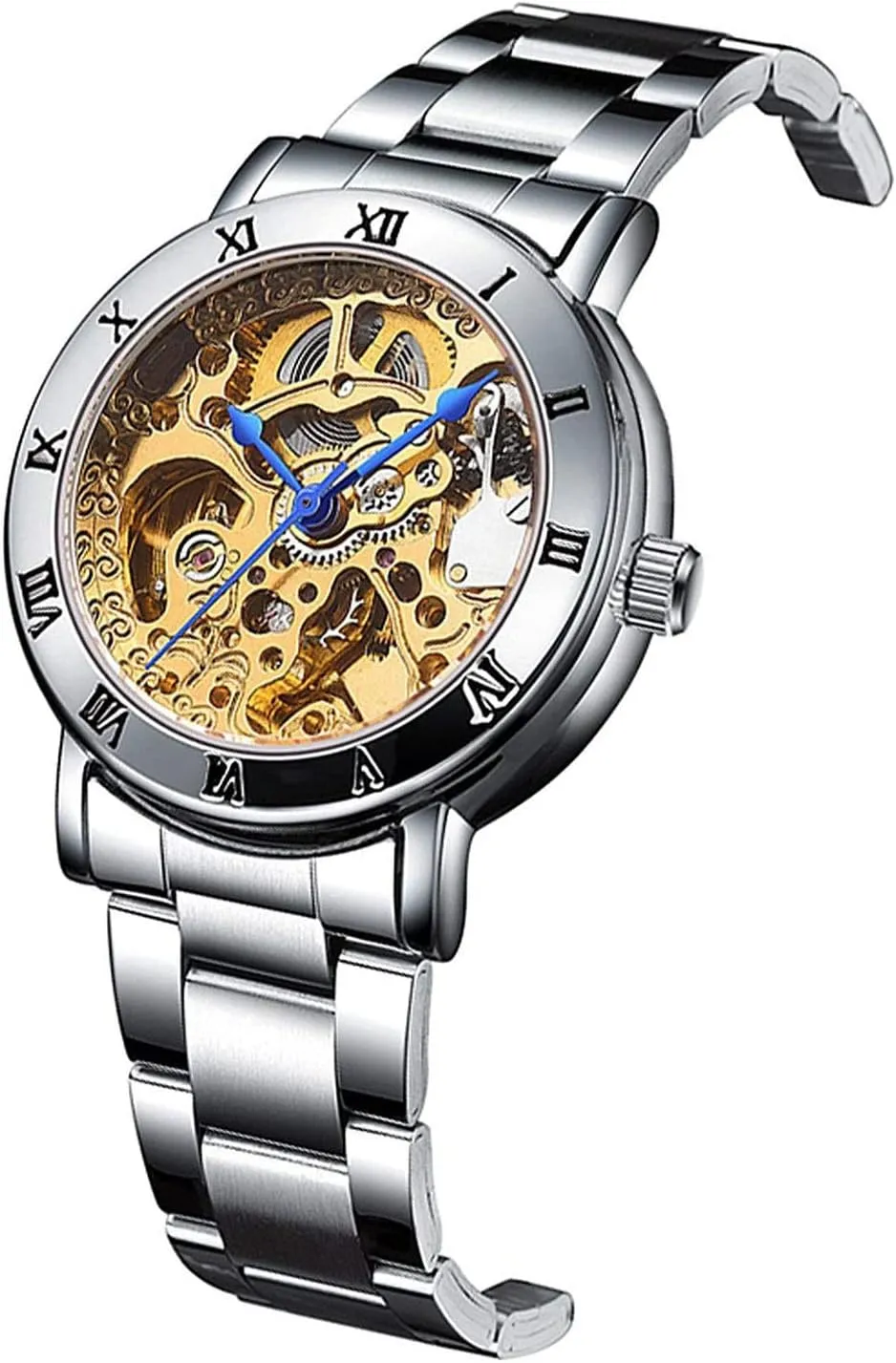Watches Automatic Steampunk Self punctual sanitation thorn fervor organic Winding Mechanical Silver Bracelet Ladies Skeleton Wrist Watch MASTOP Women's 