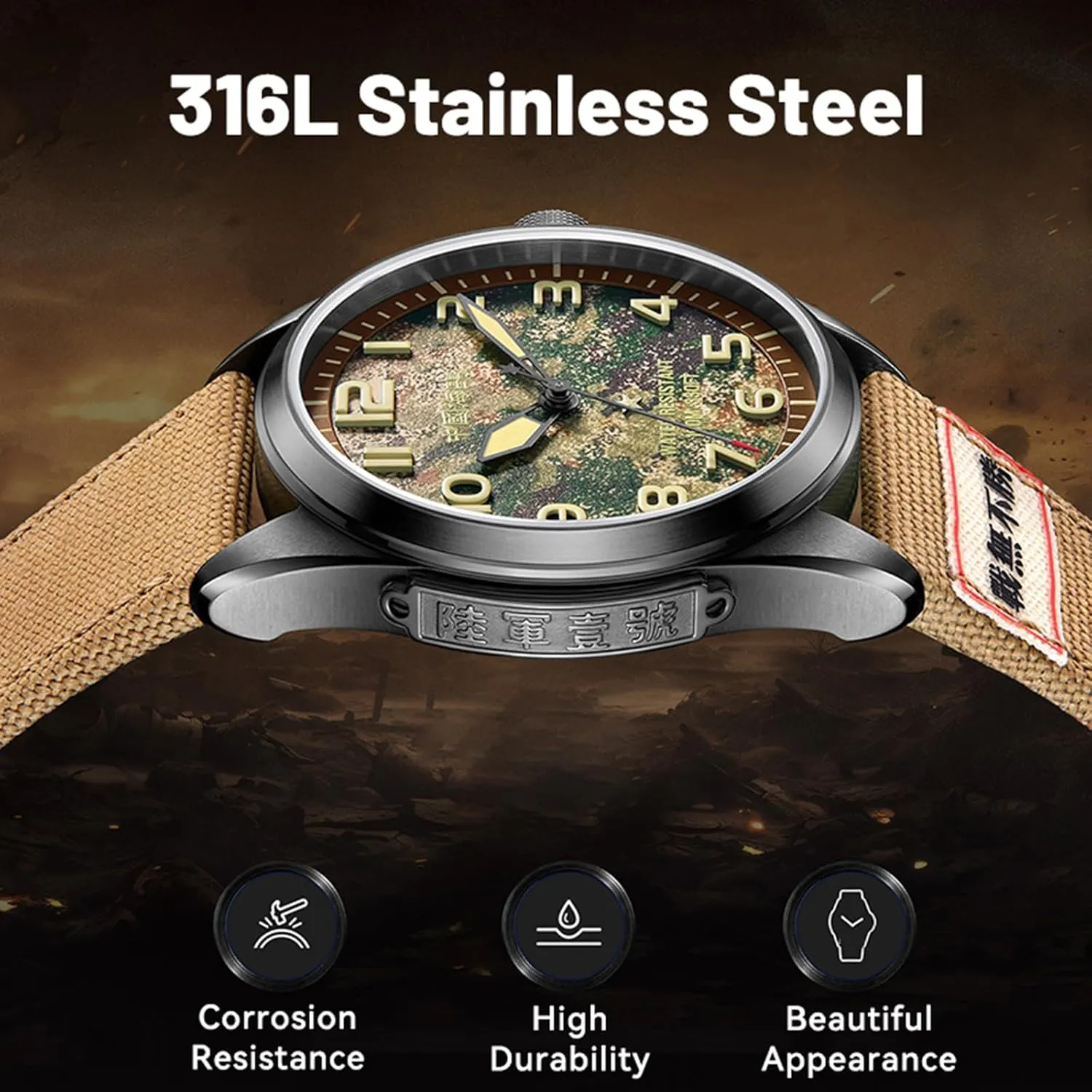 Watches, Automatic Wristwatch for Men, Journey Series Military venus Watch, Seagull ST25,Luminous, 1072 Men��s Mechanical 