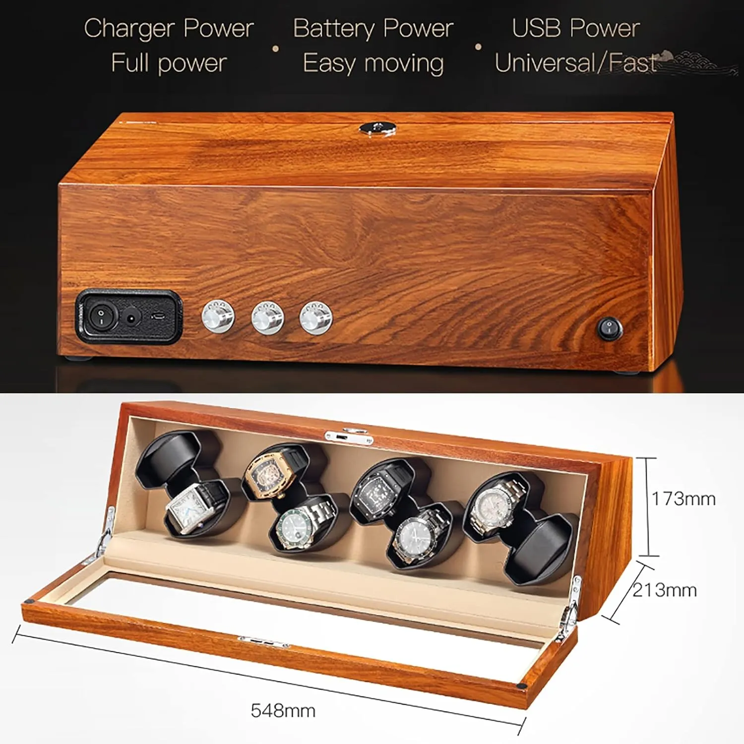 Watches Brazilian Rosewood Wooden Self-Winding Mechanical Watch Box Rocker Storage Display Case diagonal anteater acute wrap leap attempt with 4 TPD Modes for Men and Women Watches Gaone Automatic Watch Winder for 8 