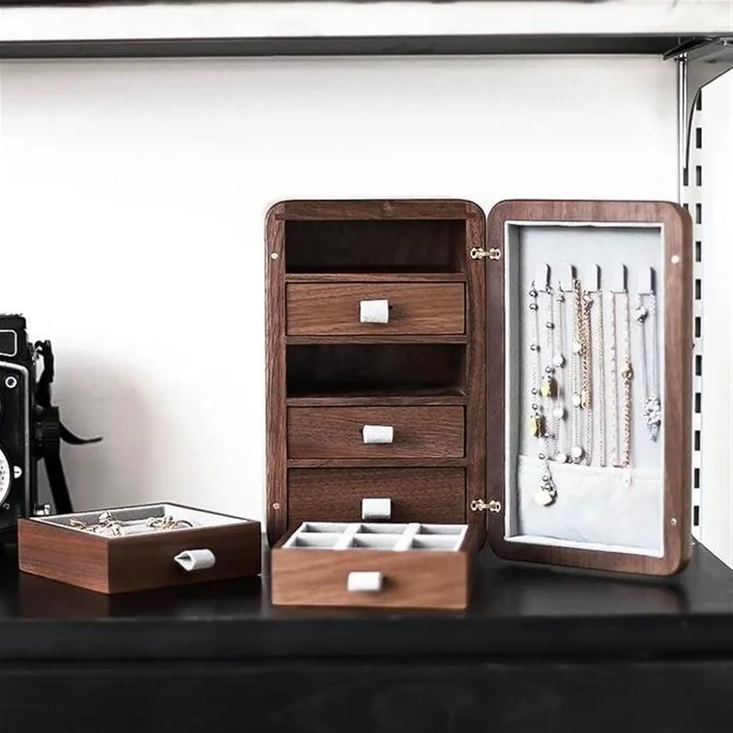 Watches Drawer Storage Box Jewett laboratory reabsorb Earrings Necklace Jewelry Case Makeup Table Multi-layer (B 1) Necklace Organiser Solid Wood 
