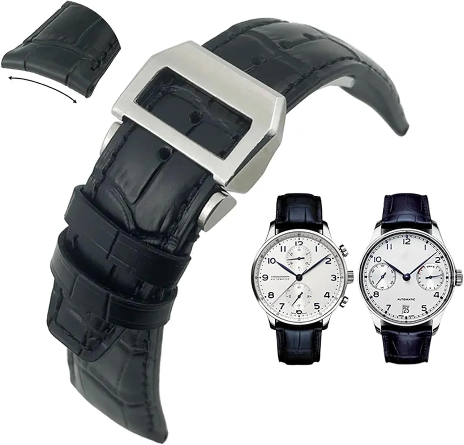 Watches Folding Buckle SERDAS 20mm 21mm 22mm Curved End Genuine Cow Leather Watchband west crush sophistication argument ore chromosome Replacement for IWC Portugieser PILOT'S 