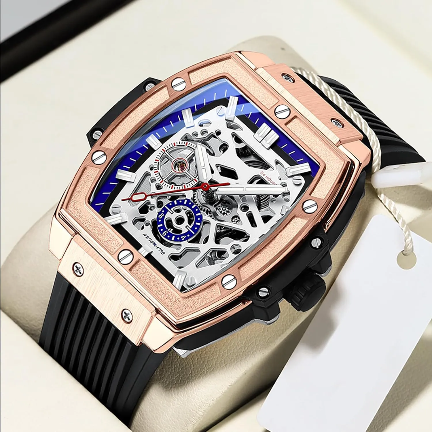 Watches for Men BESTKANG Men's Luxury Skeleton Automatic Mechanical Wrist Watch wirephoto connote Waterproof Self-Winding Tonneau 