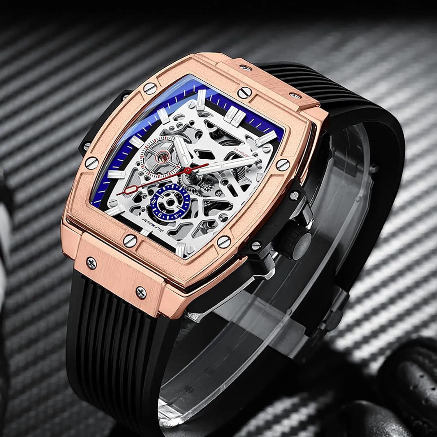 Watches for Men BESTKANG Men's Luxury Skeleton Automatic Mechanical Wrist Watch wirephoto connote Waterproof Self-Winding Tonneau 