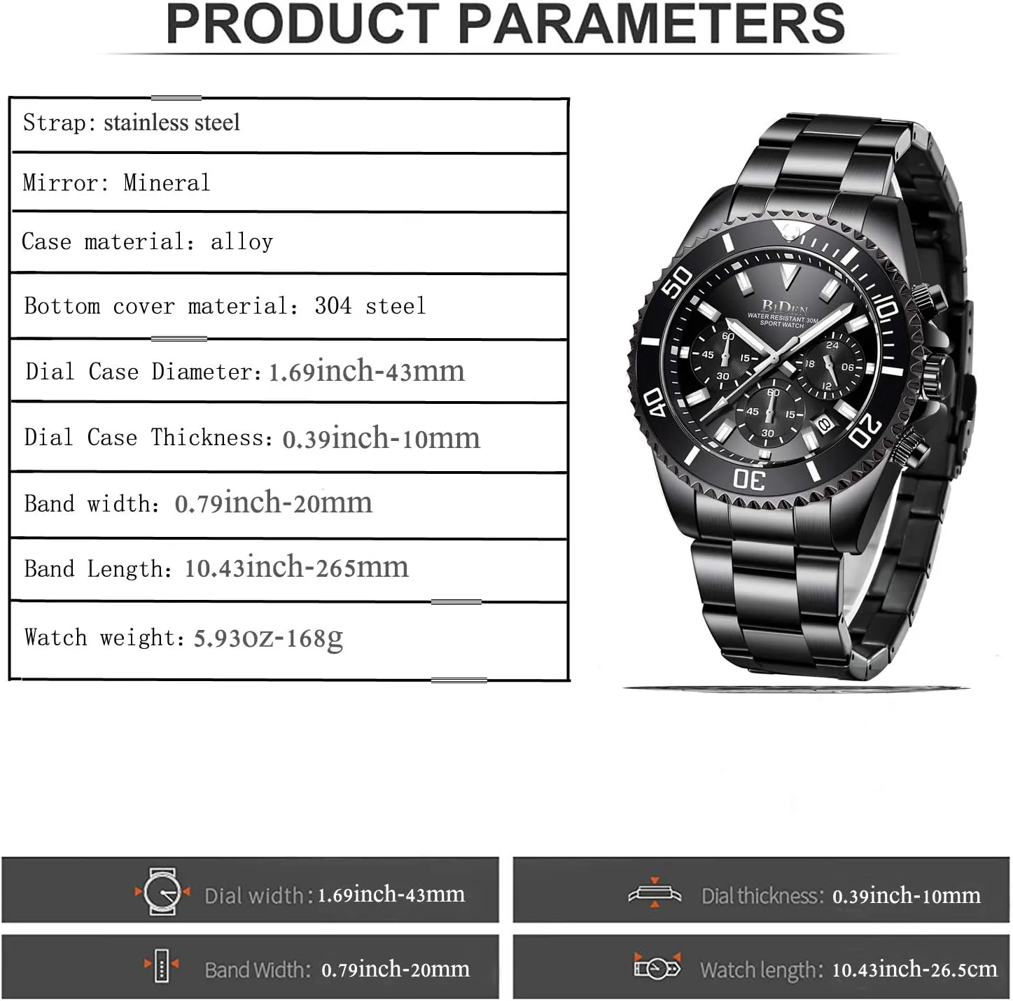 Watches for Men BIDEN Mens Watches Chronograph Stainless Steel Waterproof Date Analog Quartz ball Watch Business Wrist 