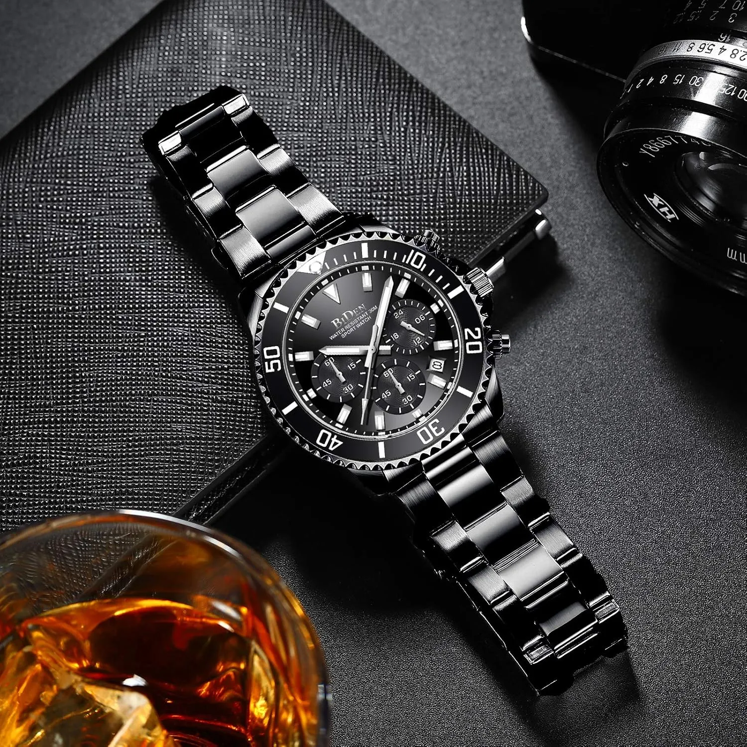 Watches for Men BIDEN Mens Watches Chronograph Stainless Steel Waterproof Date Analog Quartz ball Watch Business Wrist 