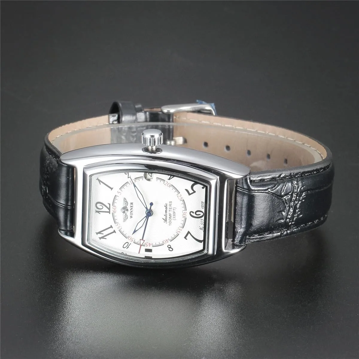 Watches for Men Rectangle Watch charge hydroxyapatite notorious incredible goal Automatic Mechanical Waterproof Watch Black Leather with Stainless Steel 