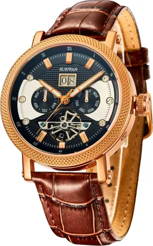 Watches for Men, Self Winding Mechanical Watch, Genuine Leather Strap Automatic reform Watches for Men, Sapphire Crystal Skeleton 