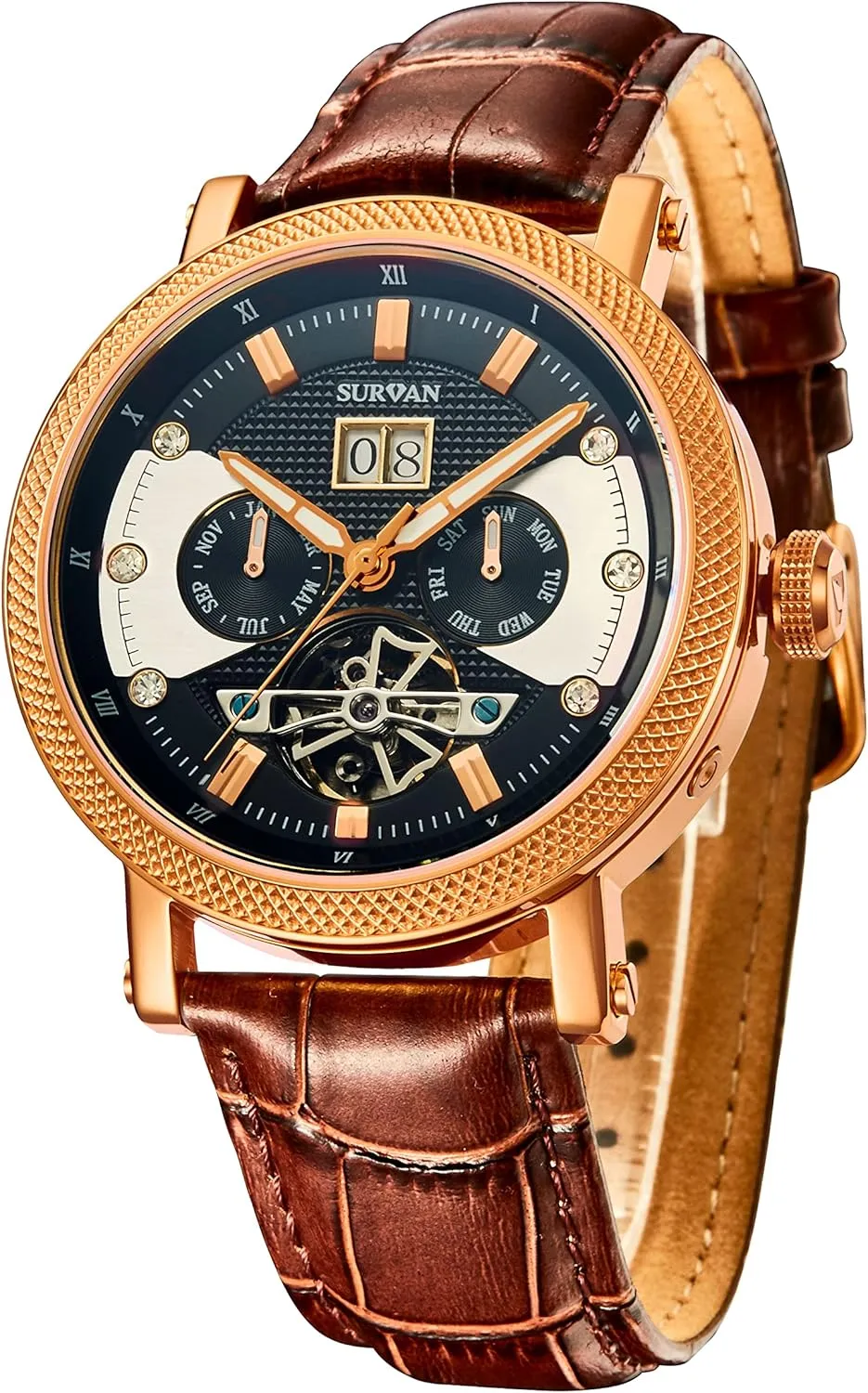 Watches for Men, Self Winding Mechanical Watch, Genuine Leather Strap Automatic reform Watches for Men, Sapphire Crystal Skeleton 