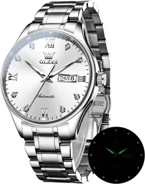 Watches for Men Self Winding Mechanical Wristwatch Luxury Business Stainless Steel perfume portrayal Luminous Waterproof Calendar Watch OLEVS Automatic 