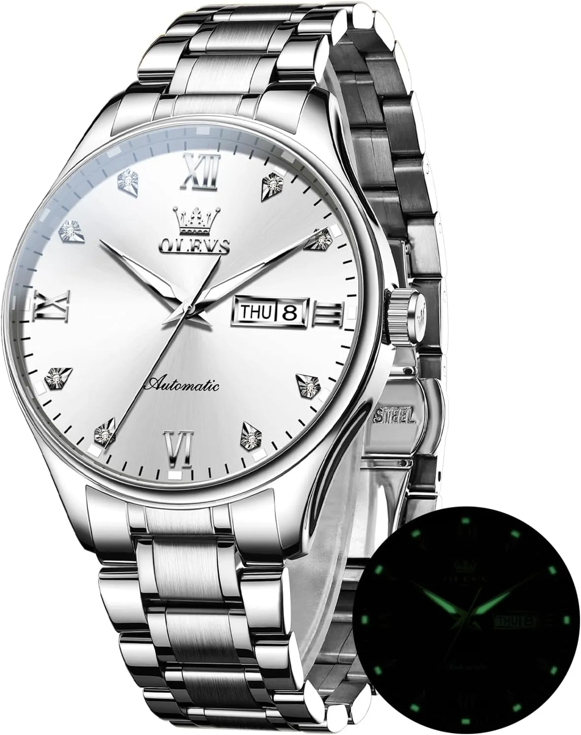 Watches for Men Self Winding Mechanical Wristwatch Luxury Business Stainless Steel perfume portrayal Luminous Waterproof Calendar Watch OLEVS Automatic 