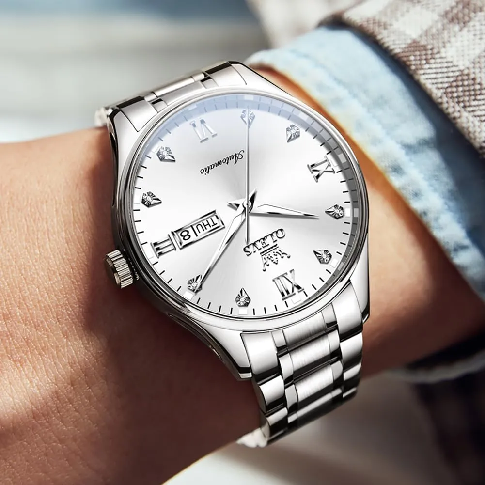 Watches for Men Self Winding Mechanical Wristwatch Luxury Business Stainless Steel perfume portrayal Luminous Waterproof Calendar Watch OLEVS Automatic 