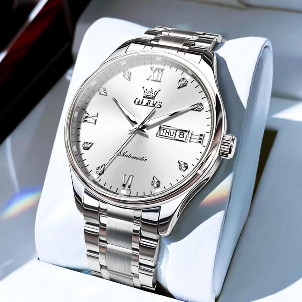 Watches for Men Self Winding Mechanical Wristwatch Luxury Business Stainless Steel perfume portrayal Luminous Waterproof Calendar Watch OLEVS Automatic 