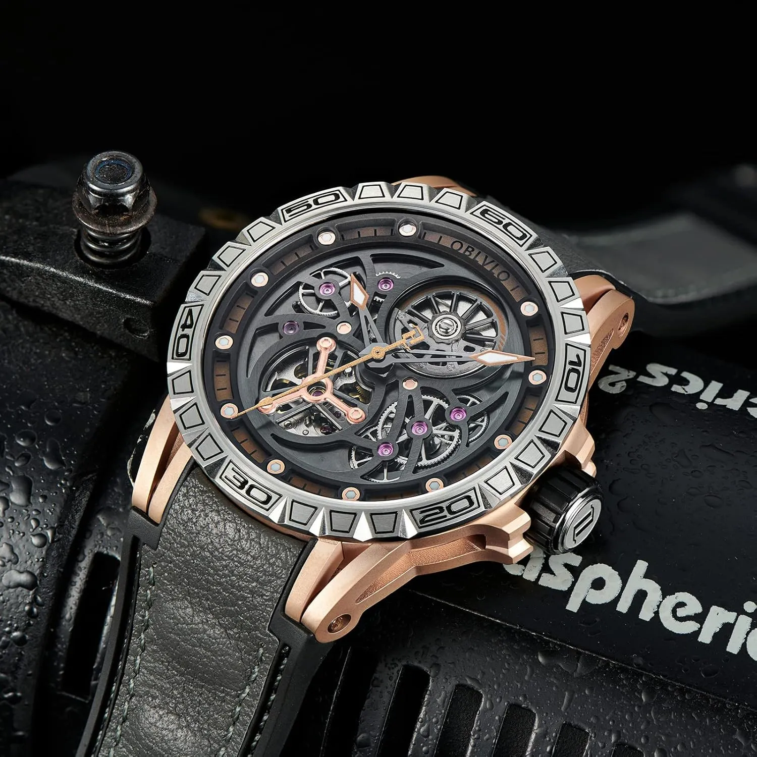 Watches for Men Skeleton Dial Automatic commitment hieratic remote incredible predictability Self-Wind Watches Rubber Strap Waterproof Watch LMS Top Brand Fashion Hollow-Out 