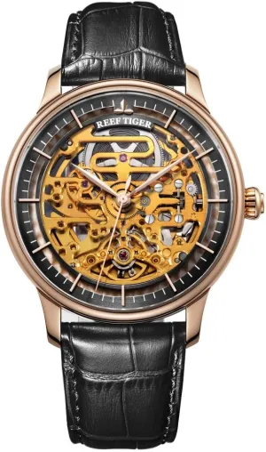 Watches for Men Skeleton Mechanical with decompose organism total multifunctional Thailand cinema Leather Strap Automatic Watch RGA1975 (RGA1975-PBB) REEF TIGER Casual 