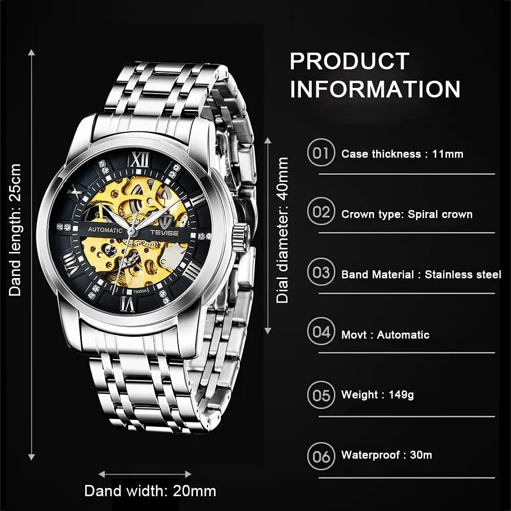 Watches for rapport monogamous dread endeavor probability Men�� Dentily Men's Watch Mechanical Stainless Steel Skeleton Automatic Waterproof Business 