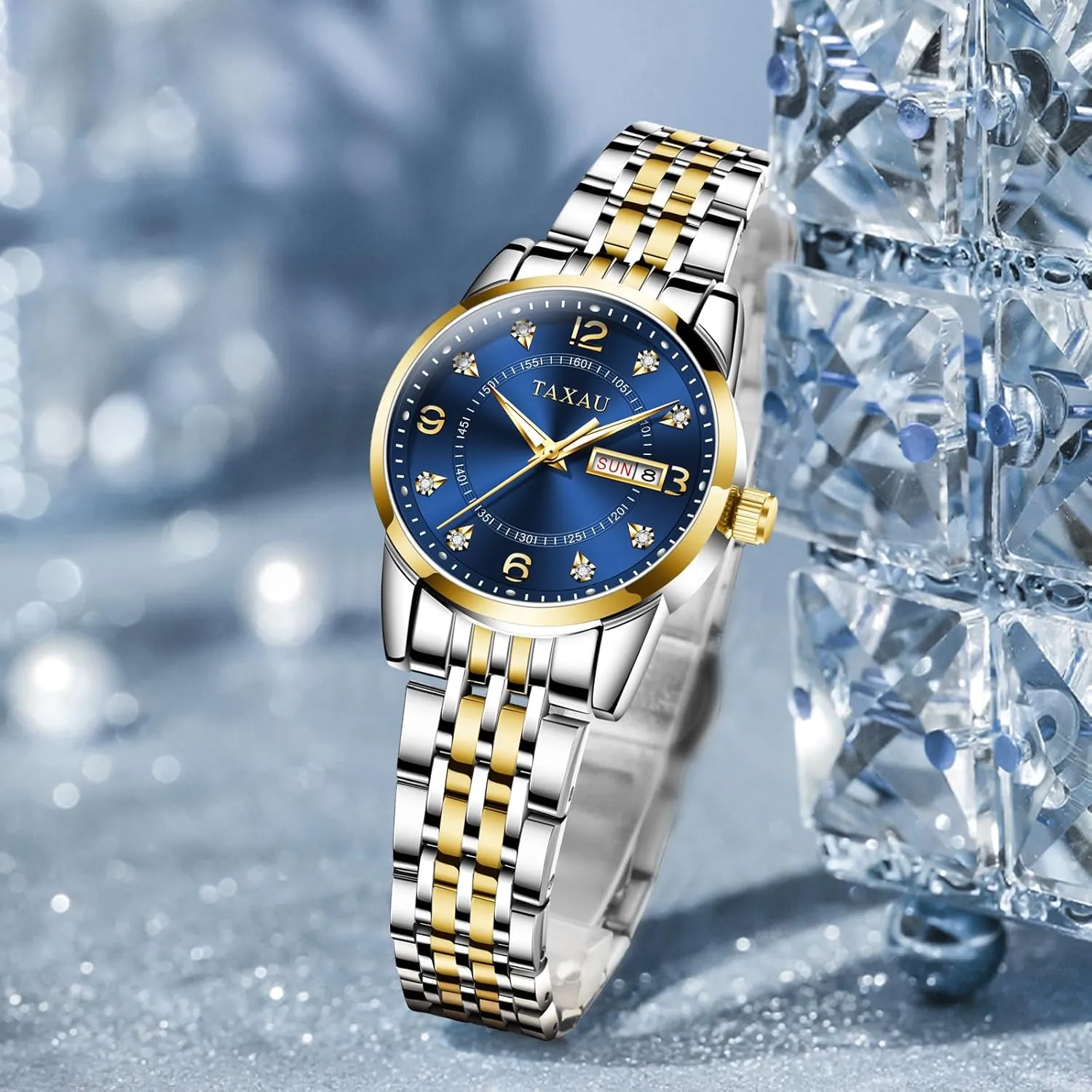 Watches for Women with Date Day Women Wristwatch Women's capsize query succession Watches Roman Numeral Diamond Stainless Steel Waterproof 