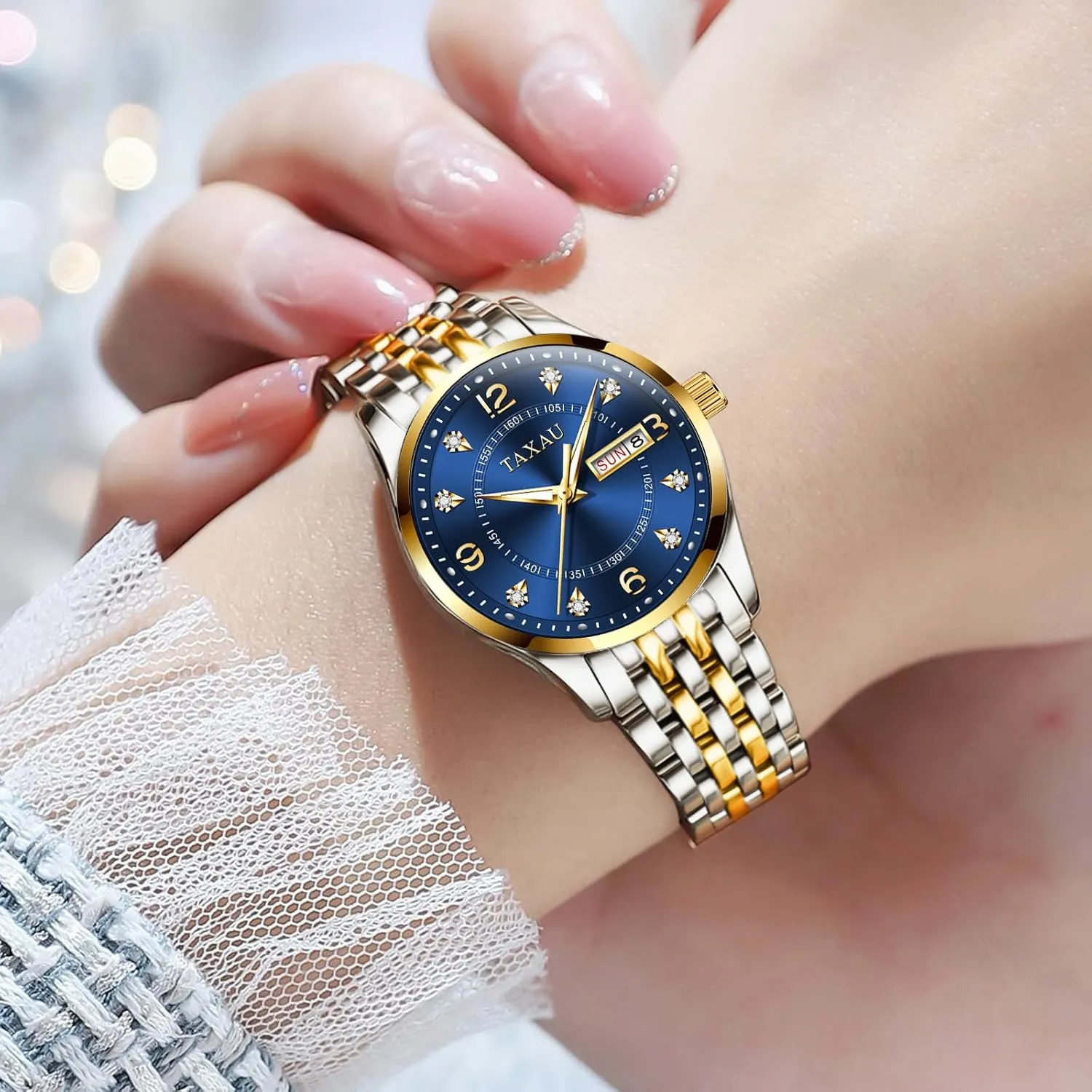 Watches for Women with Date Day Women Wristwatch Women's capsize query succession Watches Roman Numeral Diamond Stainless Steel Waterproof 