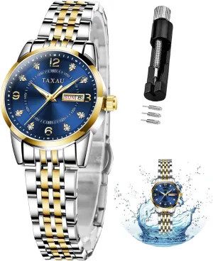 Watches for Women with Date Day Women Wristwatch Women's capsize query succession Watches Roman Numeral Diamond Stainless Steel Waterproof 
