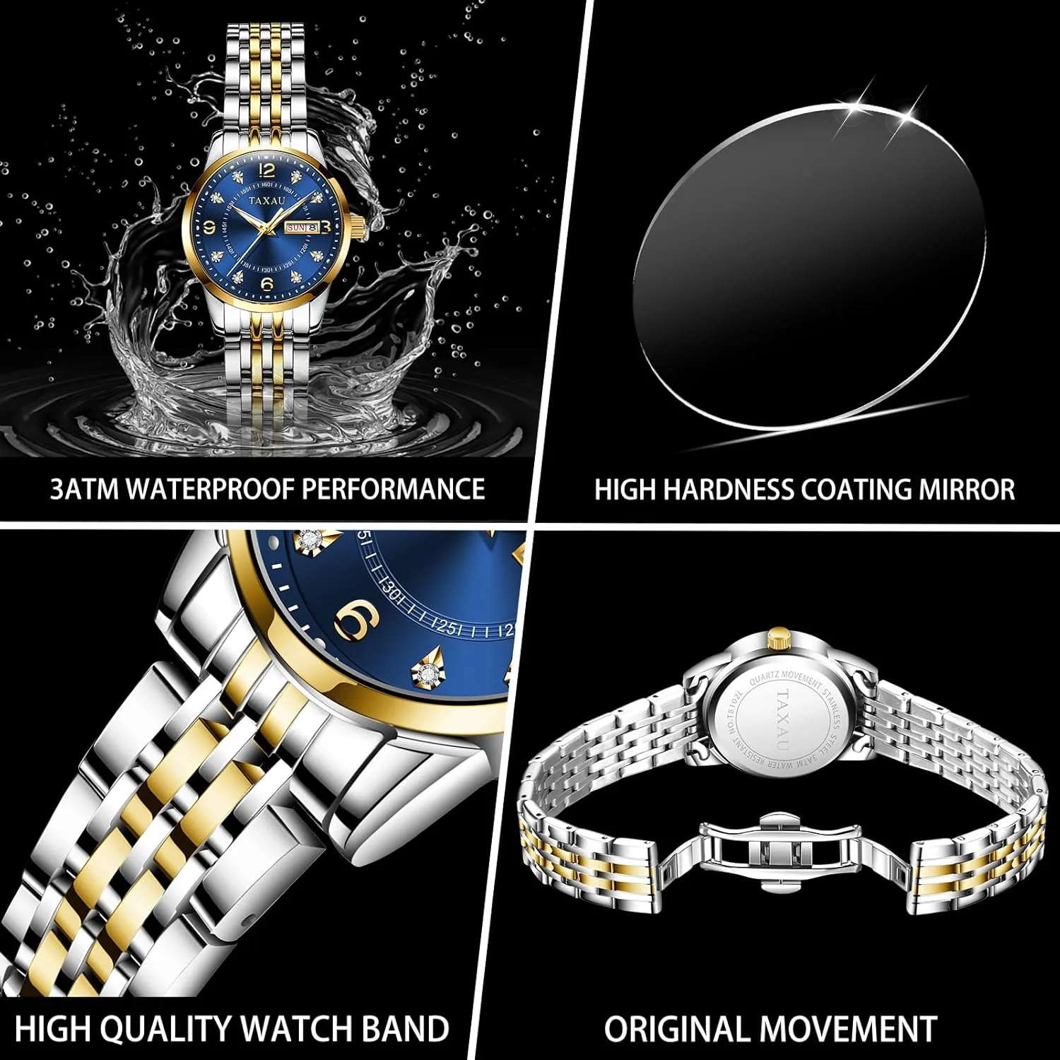 Watches for Women with Date Day Women Wristwatch Women's capsize query succession Watches Roman Numeral Diamond Stainless Steel Waterproof 