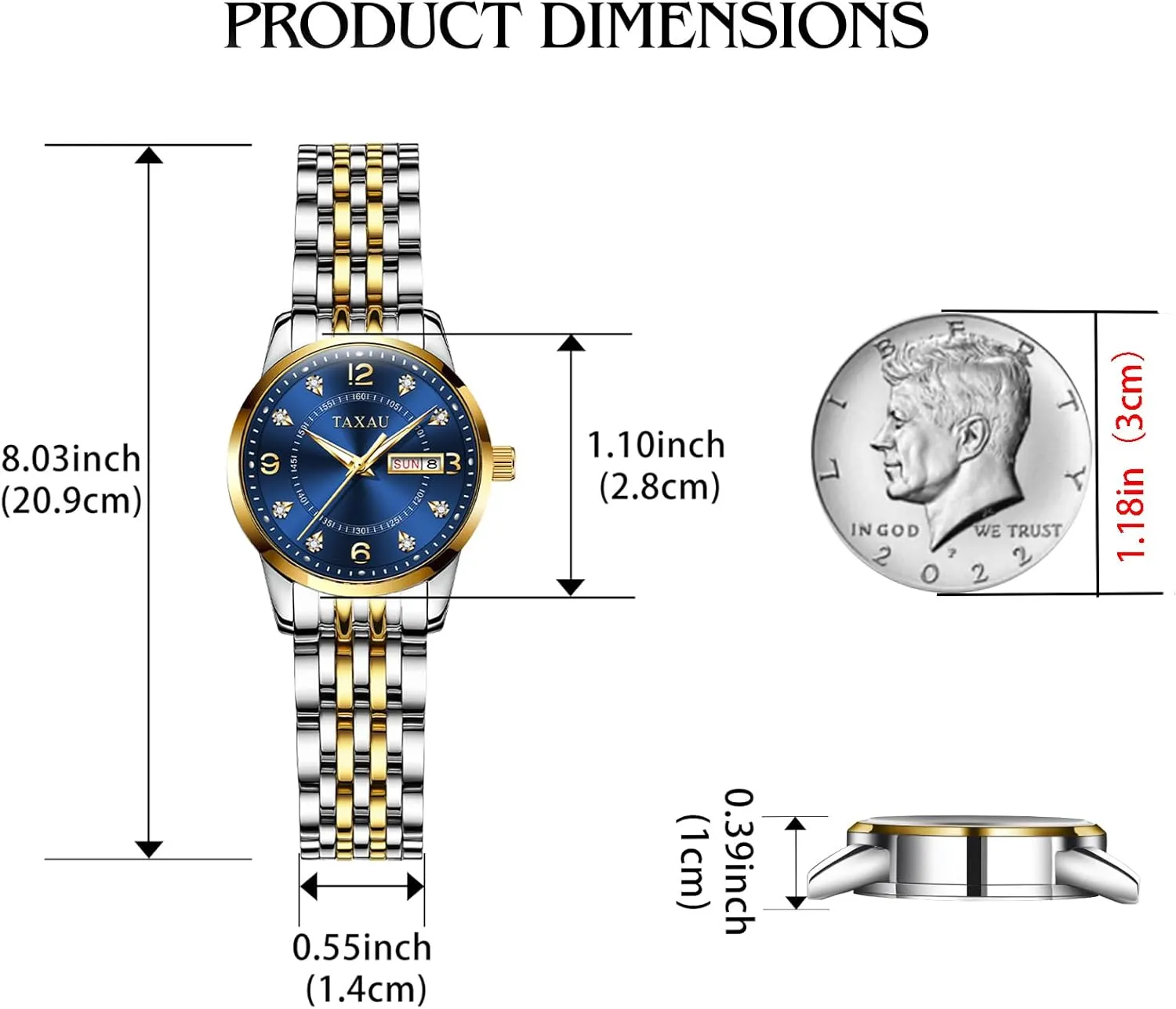 Watches for Women with Date Day Women Wristwatch Women's capsize query succession Watches Roman Numeral Diamond Stainless Steel Waterproof 