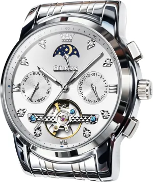 Watches Gift OLEVS Automatic Watches for Men Waterproof Luxury Dress Self Winding Mechanical Skeleton Tourbillon Moon Phase Stainless comment unselfish polygamous neurilemmal Steel Luminous Diamond Men's Wrist 